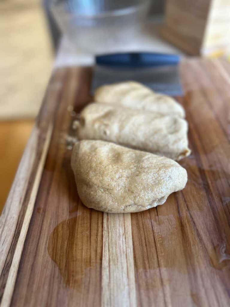 brioche dough pieces waiting to be braided
