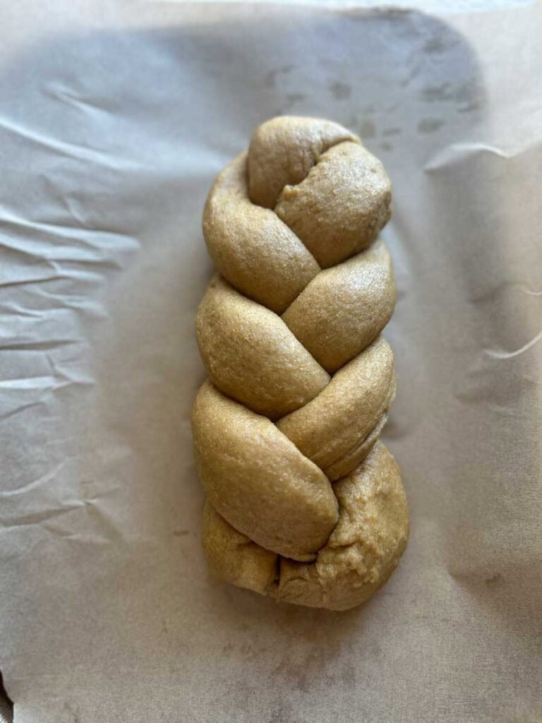 uncooked braided brioche dough