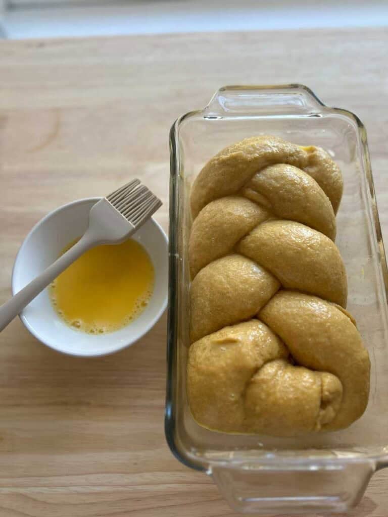 unbaked brioche loaf waiting to be baked