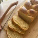 brioche bread with fresh milled flour, sliced to show the beautiful texture
