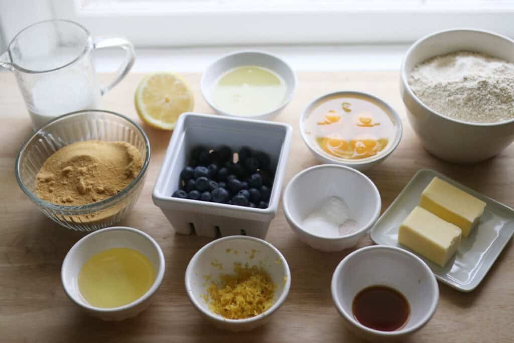 ingredients for lemon blueberry cake