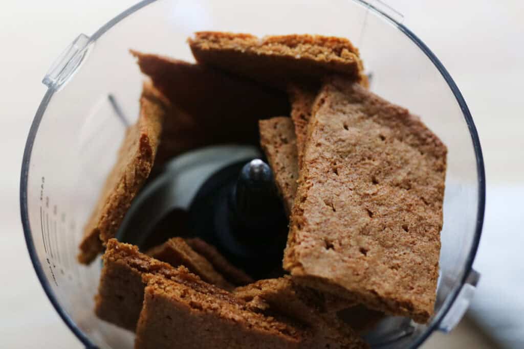 freshly milled graham crackers in a food processor