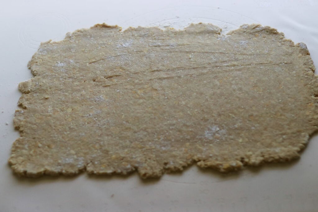 freshly miled nutrigrain bar dough that has been rolled out