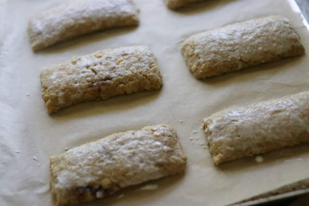 freshly milled nutrigrain bars that have been brushed with buttermilk