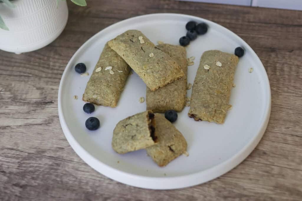 freshly milled blueberry nutrigrain bars sitting on a plate
