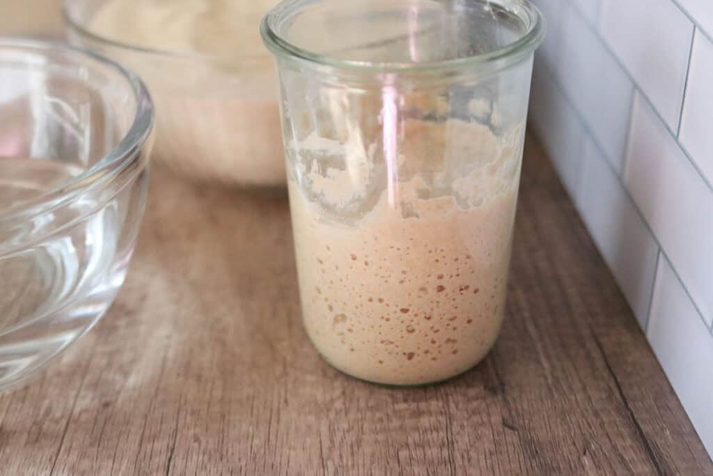 active sourdough starter in jar