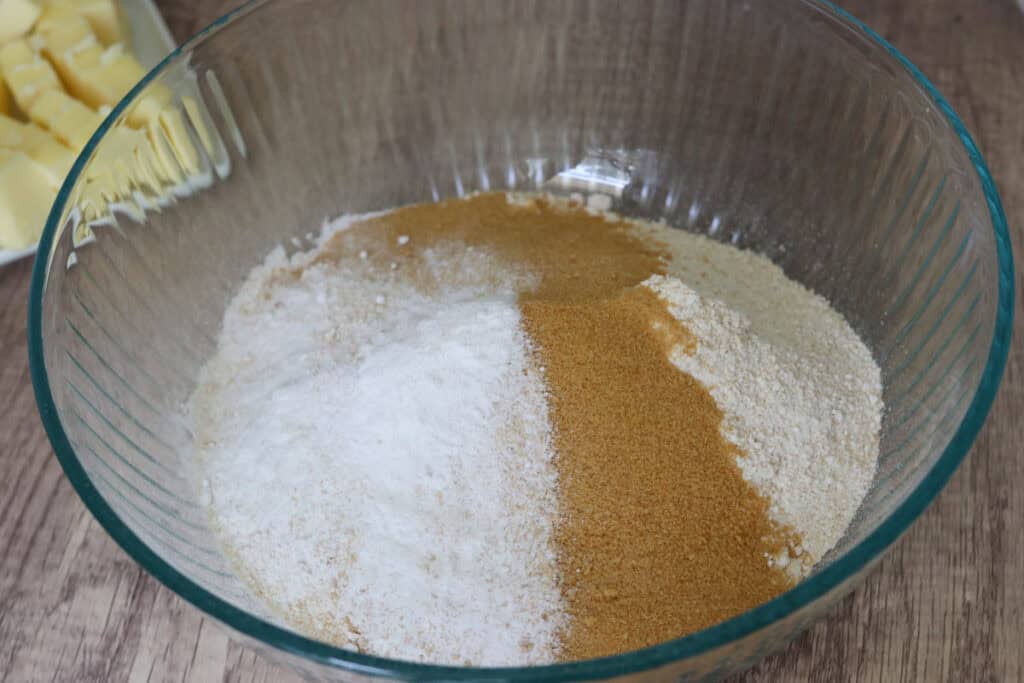 flour, sugar, and salt in a mixing bowl