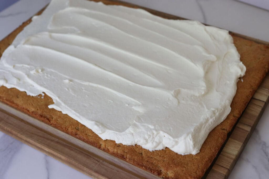 whipped cream that has been spread on a shortcake