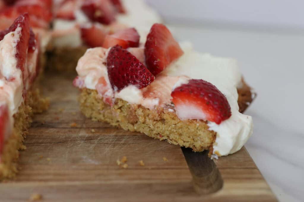 side view of a slice of strawberry shortcake