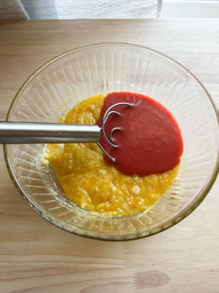 strawberry puree in mixing bowl