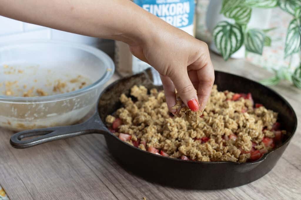 summer strawberry crisp with topping and fresh milled flour