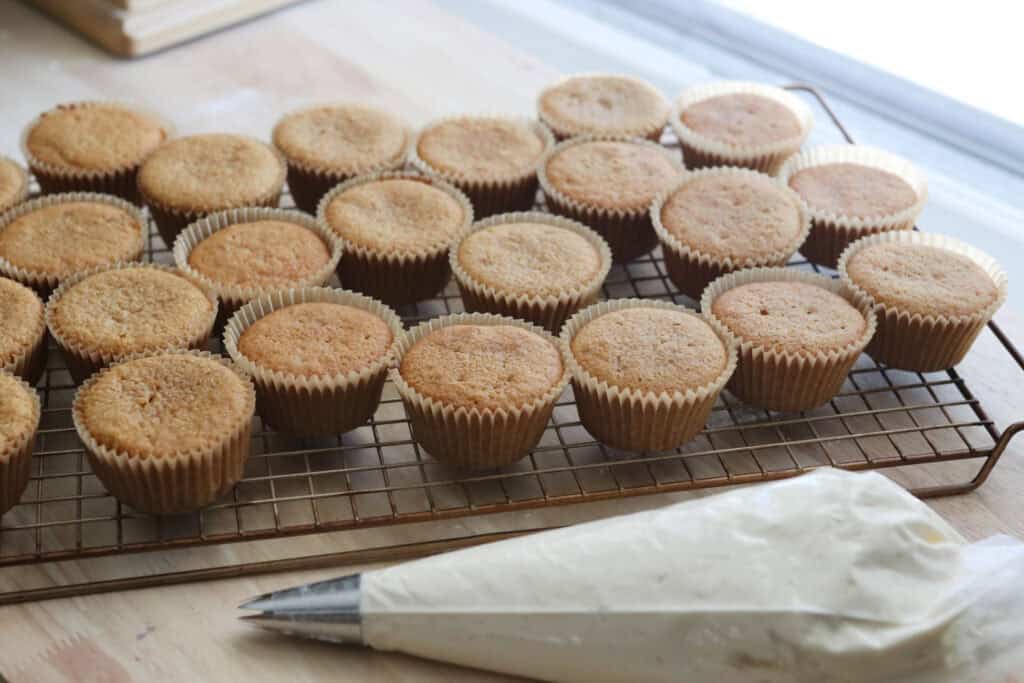cupcakes with an icing piping bag