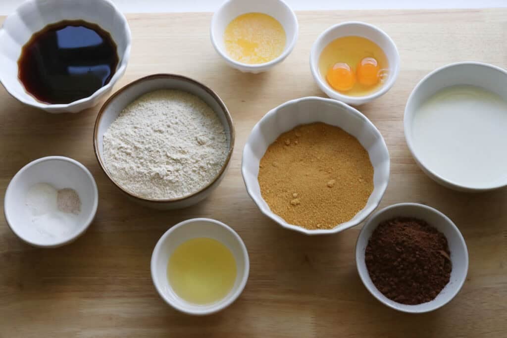 the ingredients for fresh milled hostess sheet cake