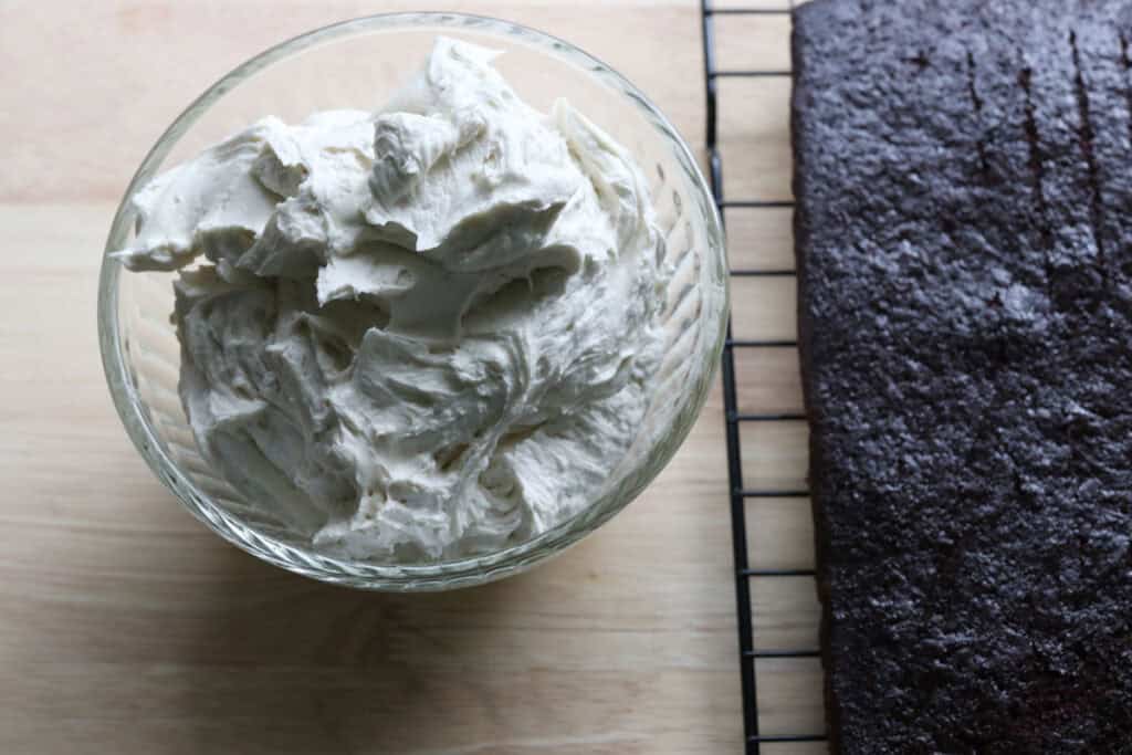 filling in a bowl for the fresh milled hostess sheet cake