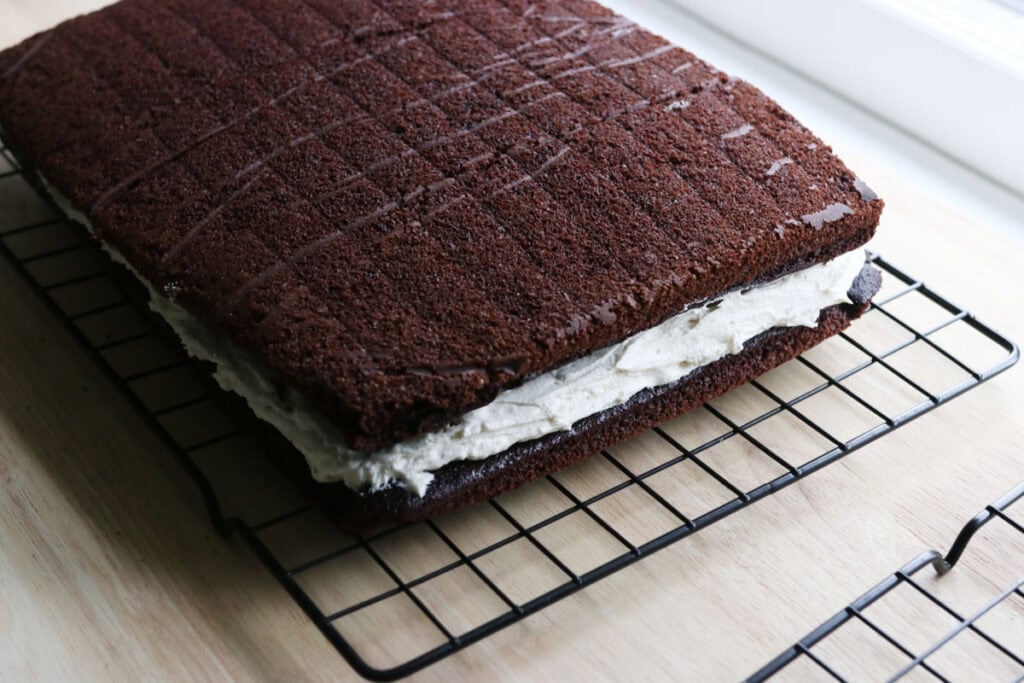 fresh milled hostess sheet cake with filling in the middle