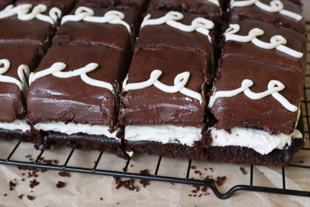 fresh milled hostess sheet cake with white swirls on top and white filling in the middle