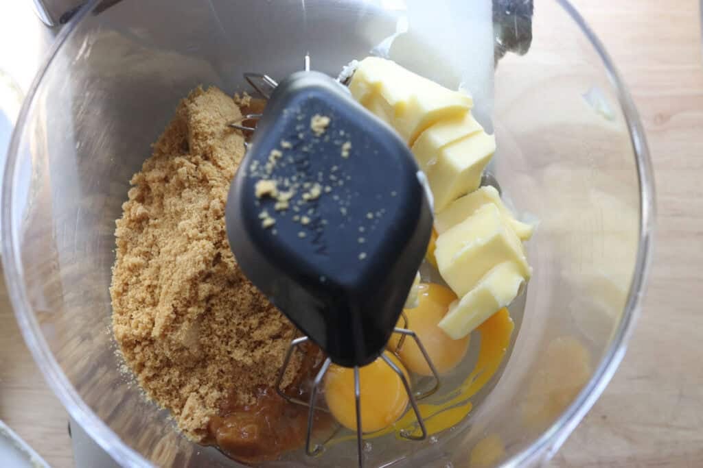 butter, sugar, eggs in a mixing bowl to make freshly milled lemon chantilly cake