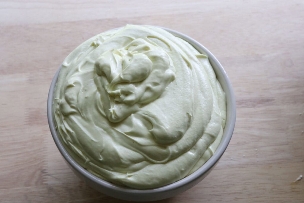 yellow chantilly icing in a bowl for the freshly milled lemon chantilly cake