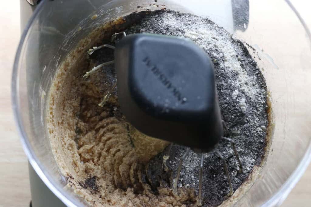 adding the dry ingredients to the wet ingredients to make fresh milled homemade oreos
