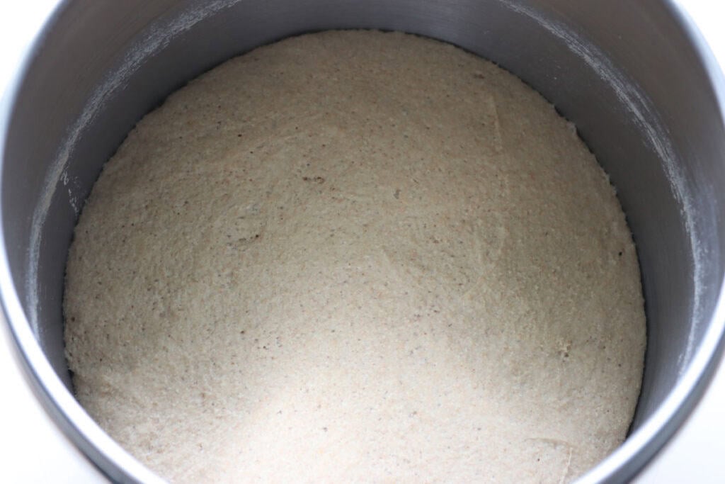 Fresh milled twisted apple cinnamon loaf dough that has risen