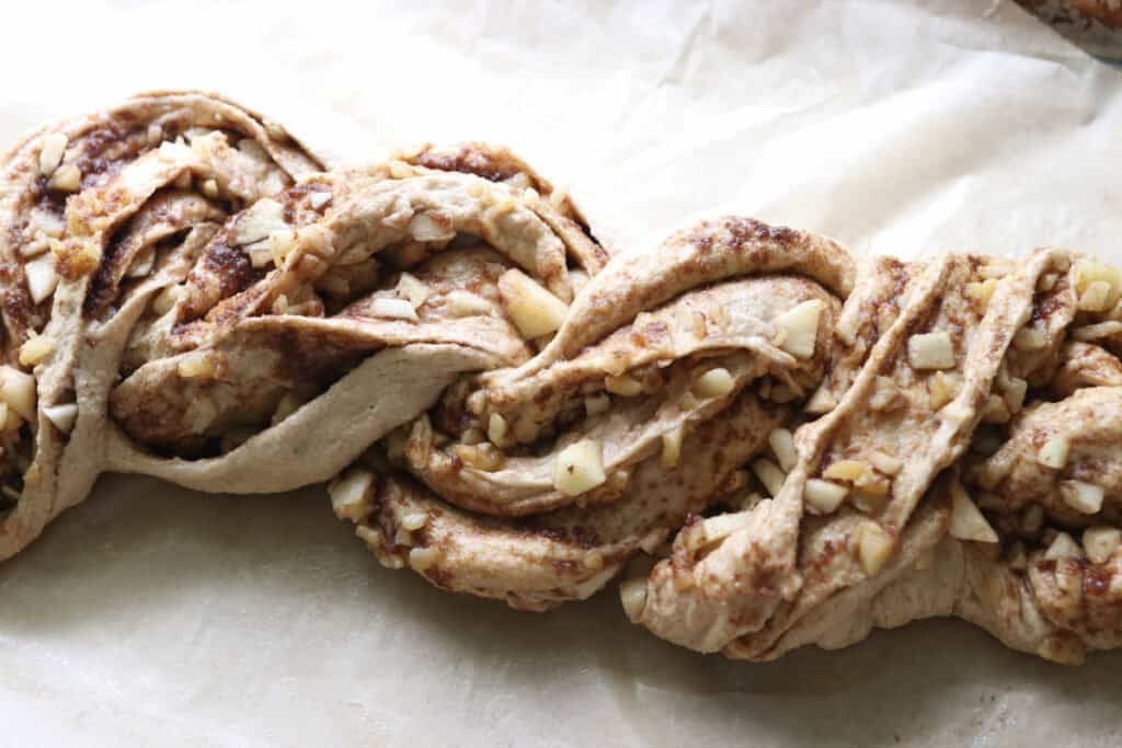 Twisted apple cinnamon loaf with fresh milled flour with apple chunks