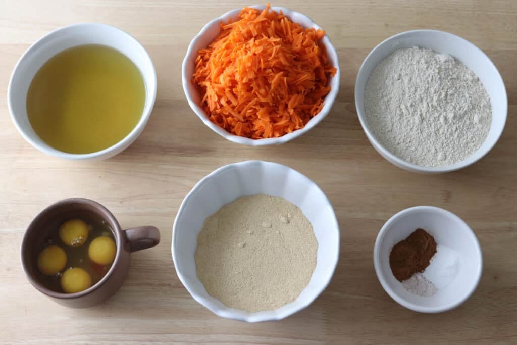 ingredients for freshly milled carrot cake with cream cheese icing