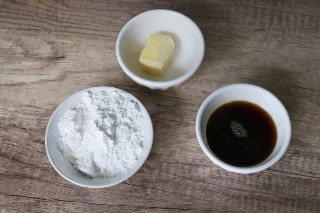 ingredients to make the glaze for fresh milled maple brown sugar cookies