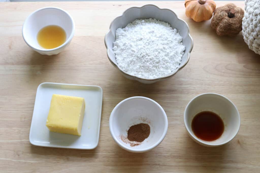 ingredients to make the buttercream for fresh milled apple cider cupcakes