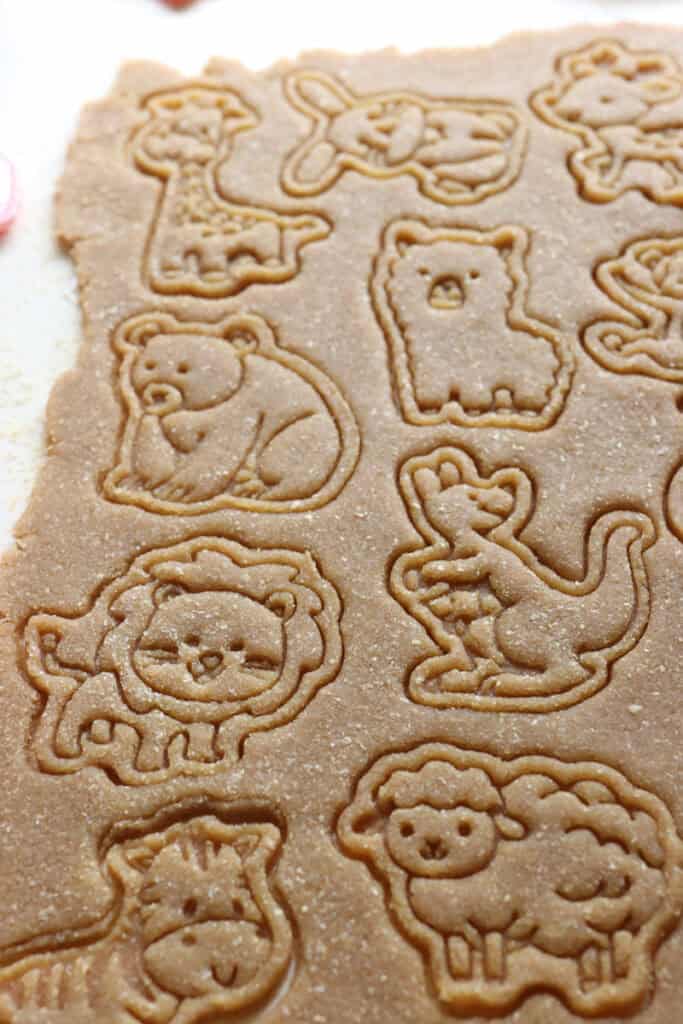 Homemade freshly miled Animal Cracker shapes that have been cut with cookie cutters