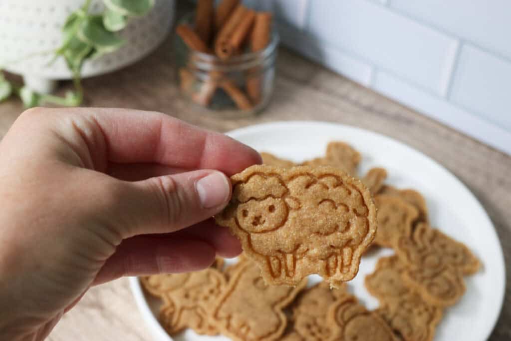 a Homemade freshly milled Animal Cracker in the shape of a sheep