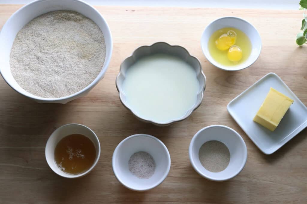 ingredients to make Homemade Turkey Dinner Rolls with Fresh Milled Flour