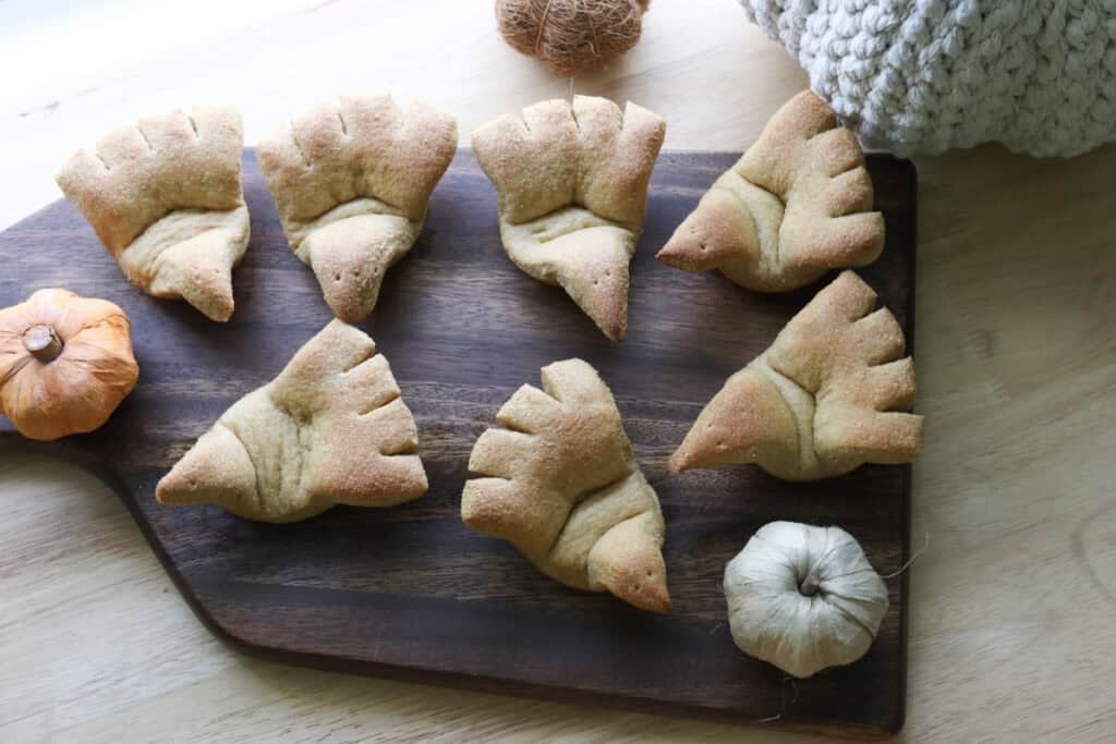 Homemade Turkey Dinner Rolls with Fresh Milled Flour on a wooden cutting board