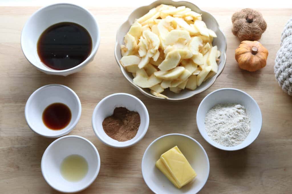 ingredients to make the best classic apple pie with freshly milled flour