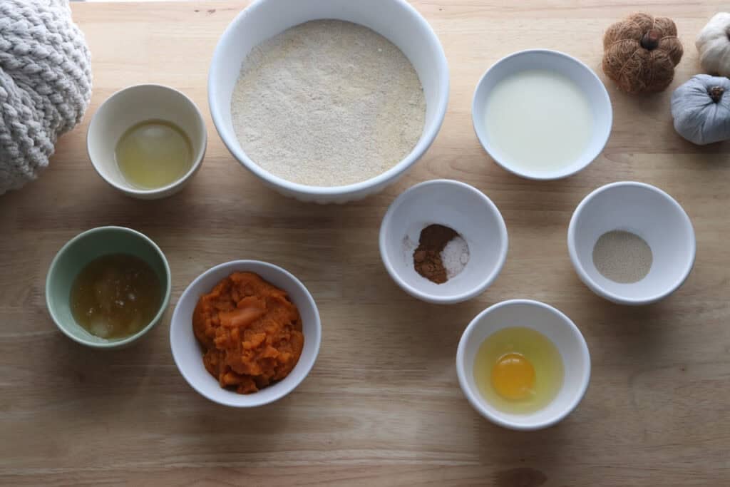 ingredients to make fresh milled pumpkin monkey bread