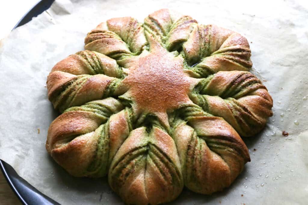 freshly milled parmesan pesto bread that has been baked
