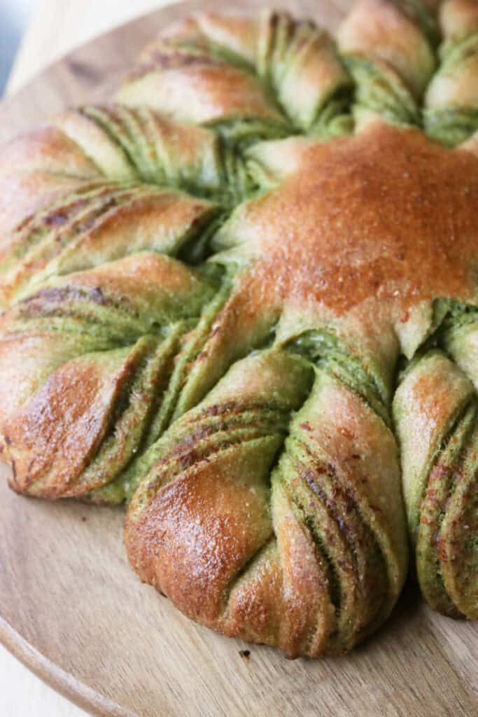 freshly milled parmesan pesto bread  baked till golden brown on the top