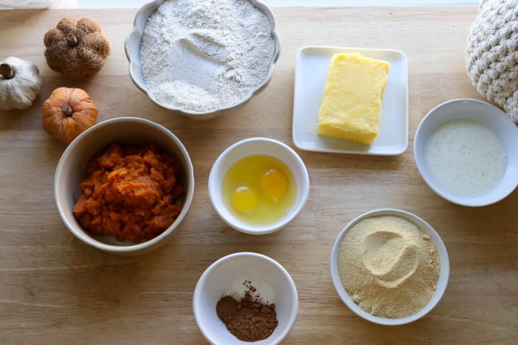 ingredients to make Freshly Milled Pumpkin Spice Latte Cake with Frosting