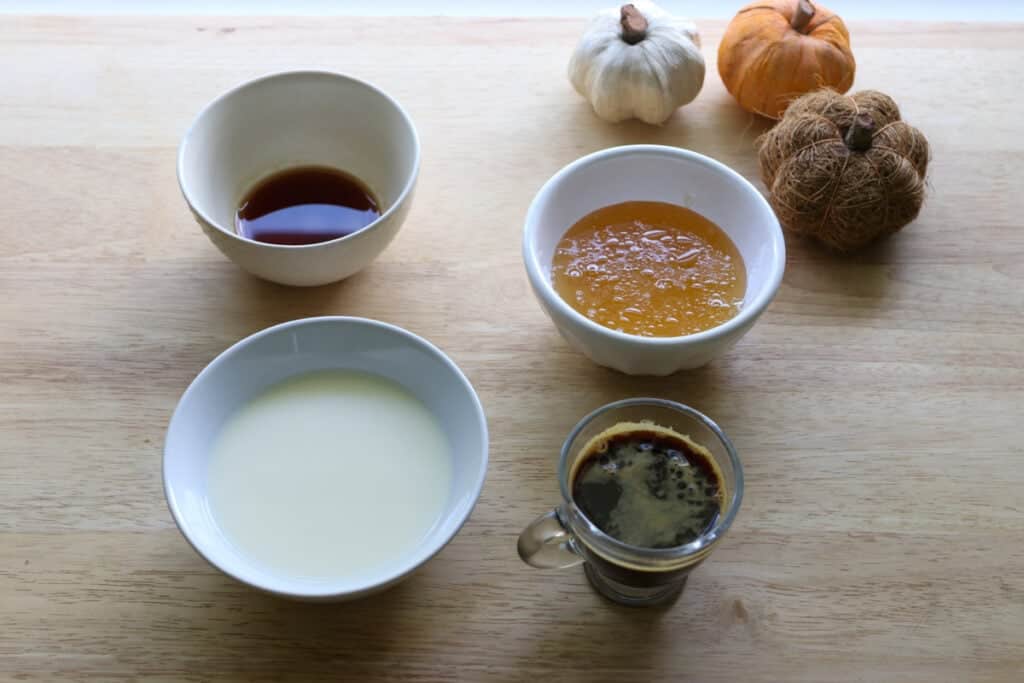 ingredients to make the latte soak for the Freshly Milled Pumpkin Spice Latte Cake 