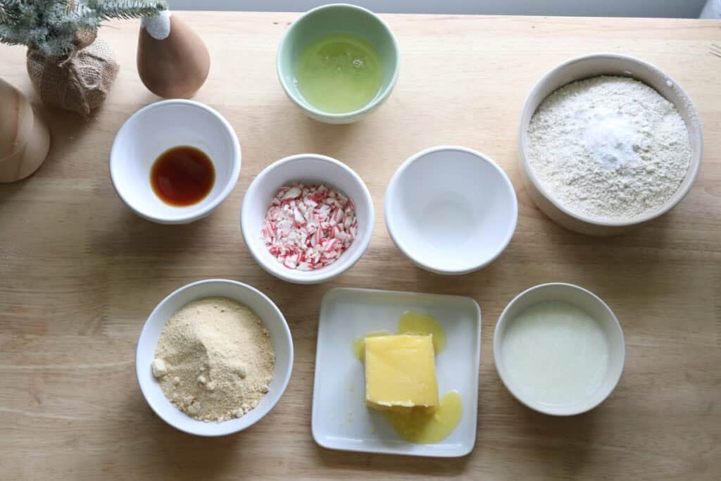 ingredients to make Freshly Milled White Chocolate Peppermint Cupcakes