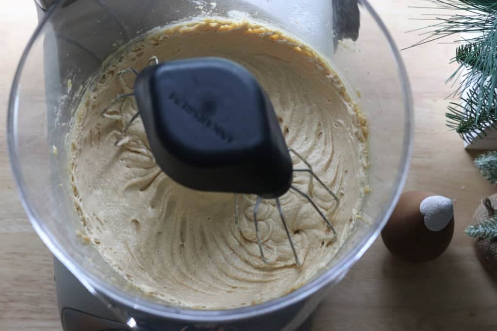 the batter to make Freshly Milled White Chocolate Peppermint Cupcakes in a mixing bowl 