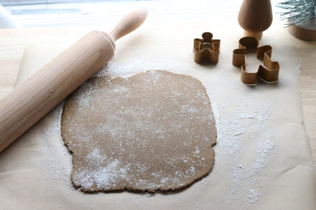 fresh milled gingerbread dough rolled out flat