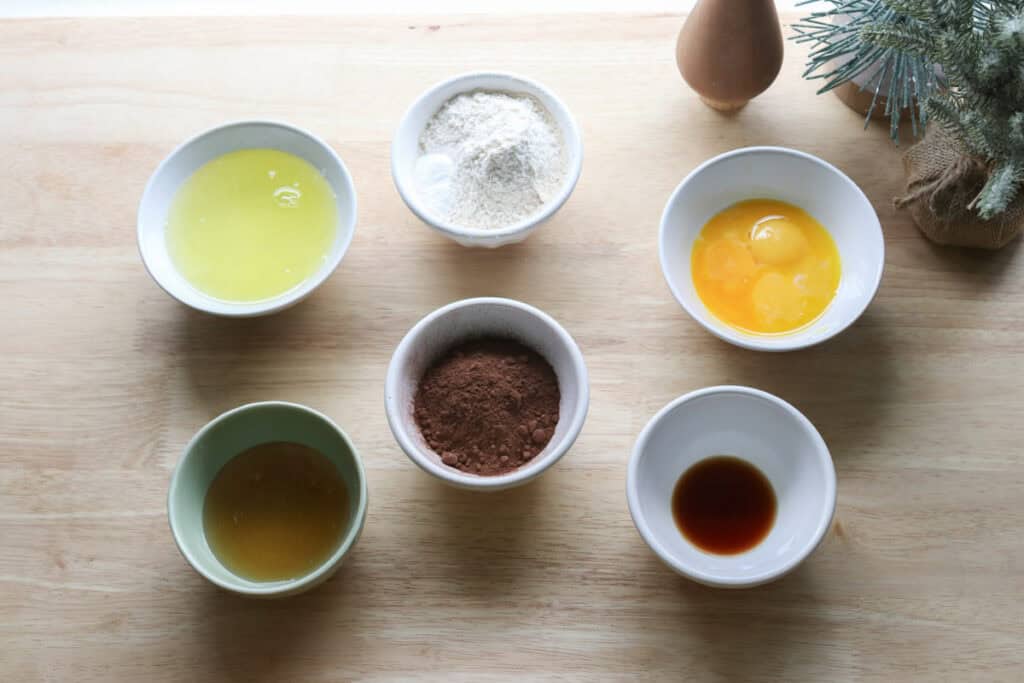 ingredients to make freshly milled chocolate yule log cake