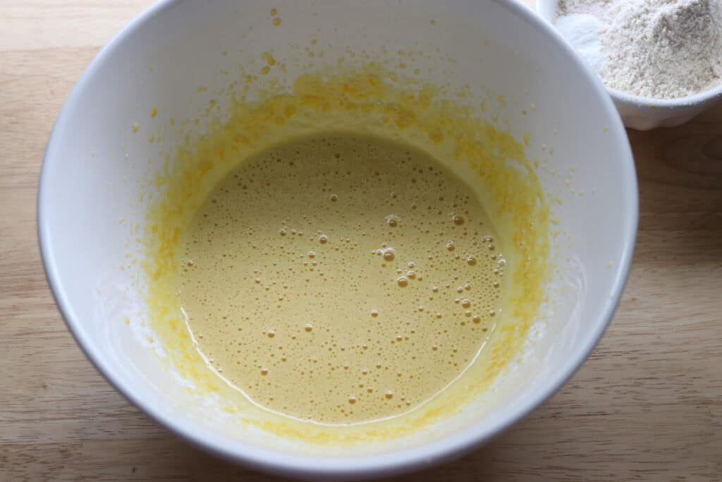 egg yolks that have been whipped until thick to make freshly milled chocolate yule log cake