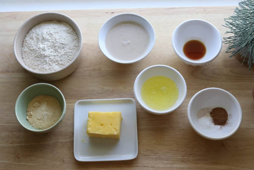 ingredients to make Fresh Milled Eggnog Cupcakes with Cream Cheese Icing