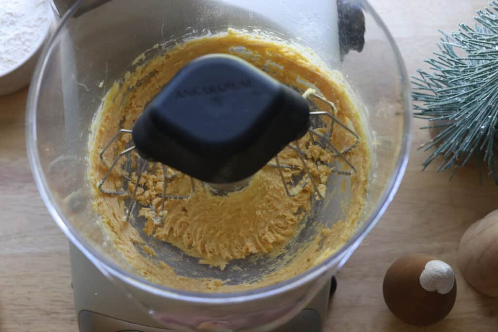 butter and sugar in a mixing bowl to make Fresh Milled Eggnog Cupcakes with Cream Cheese Icing