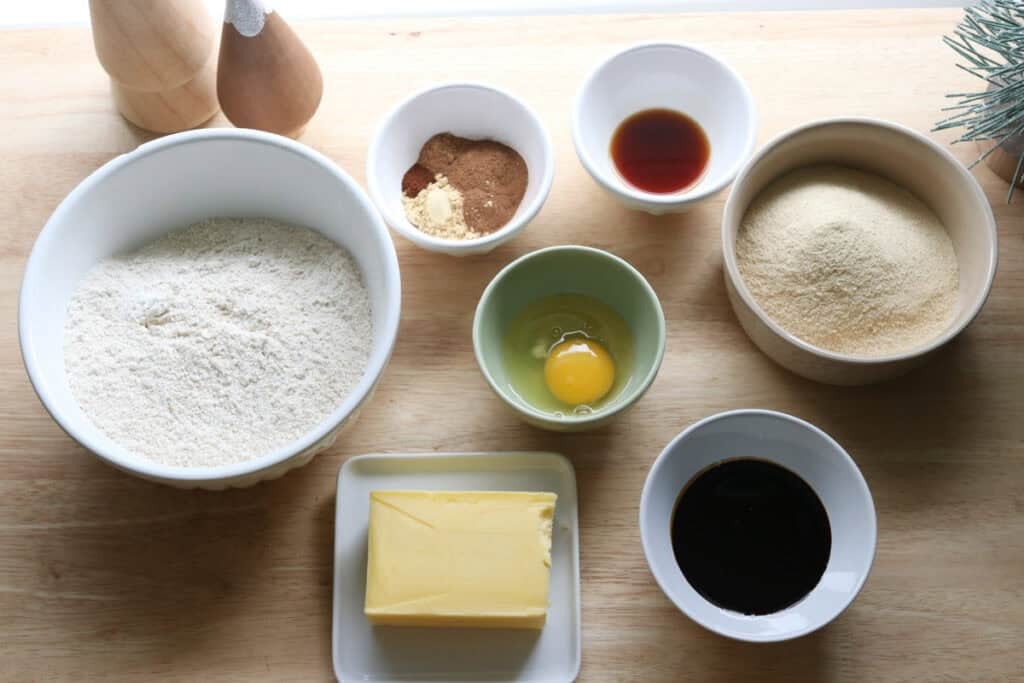 ingredients to make Frosted Gingerbread Cookies with Freshly Milled Flour
