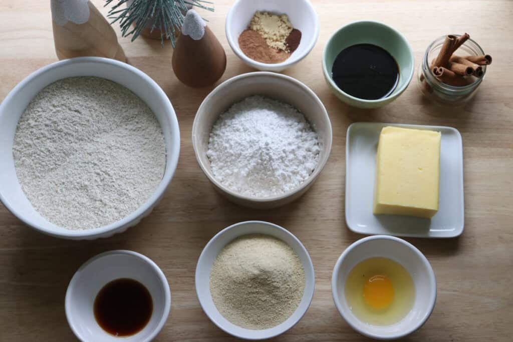ingredients to make freshly milled gingerbread crinkle cookies