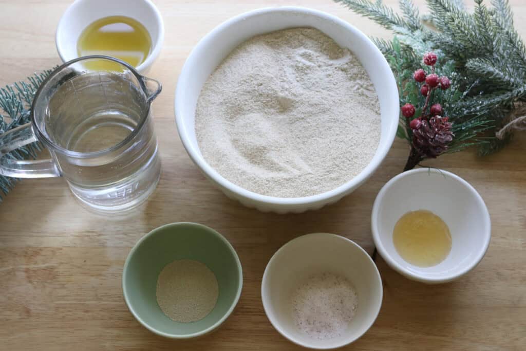 ingredients to make Easy Garlic Herb Focaccia with Fresh Milled Flour