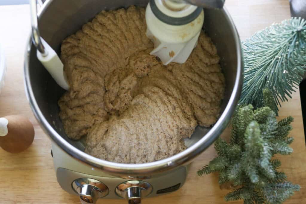 the dough to make Easy Garlic Herb Focaccia with Fresh Milled Flour in a mixing bowl 