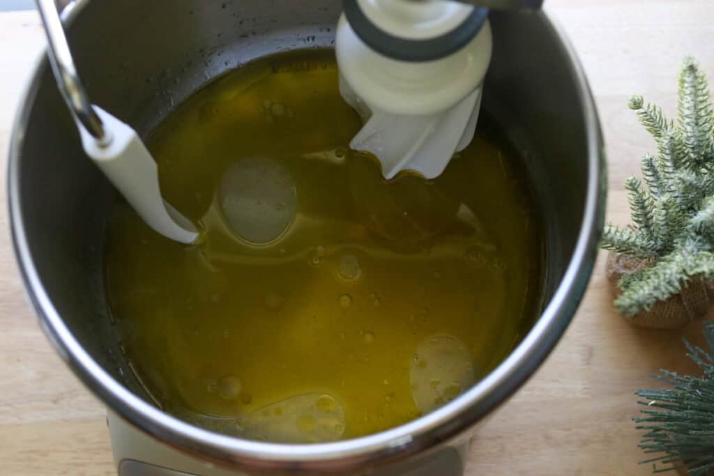 oil and water in a bowl to make Fresh Milled Christmas Tree Garlic and Herb Bread